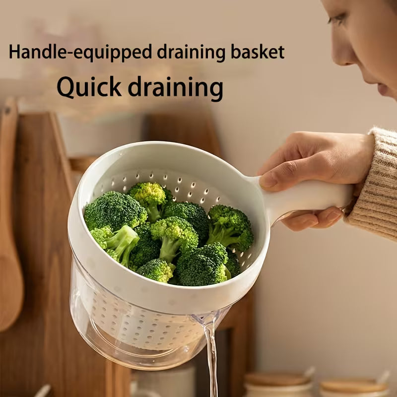 Handle Draining Basket, New Double-Layer Fruit Washing Tool (ASSORTED COLOR)