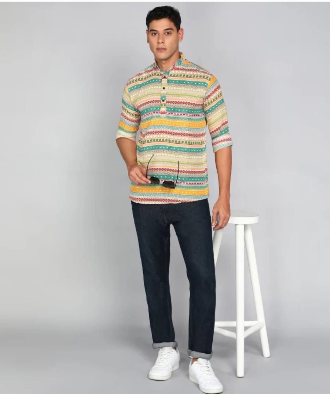 Men's Printed Spread Collar Casual Shirt Multicolor